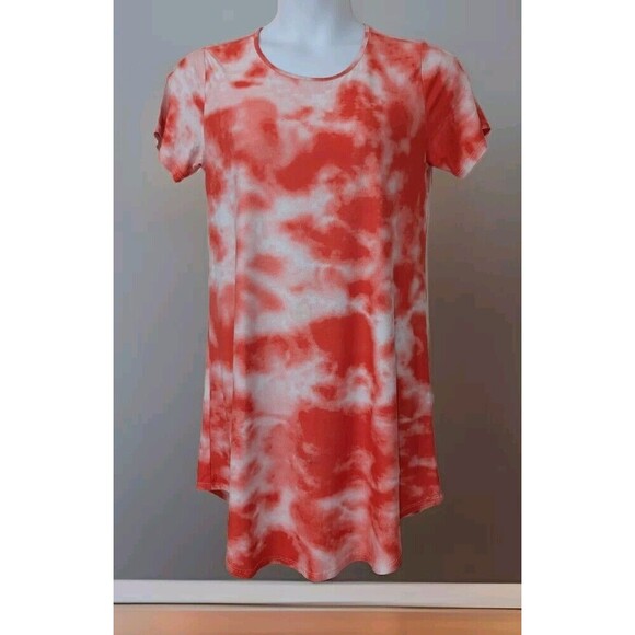 Bobbie Brooks Womens Shirt Dress Size Large Red White Tie Dye Soft Stretch - Picture 1 of 5